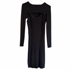 House of Harlow 1960 Revolve Black Ribbed Knit Long Sleeve 2-in-1 Tank Dress M